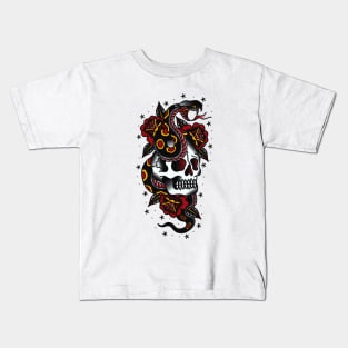 Traditional Skull Snake Roses Kids T-Shirt